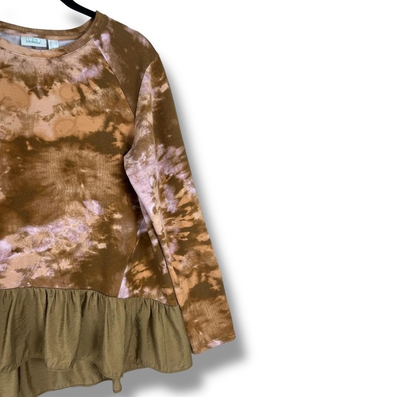 LOGO‎ Lounge Pullover Womens Medium Tie Dye Ruffle Hem Long Sleeve Top Sweater - Picture 3 of 5